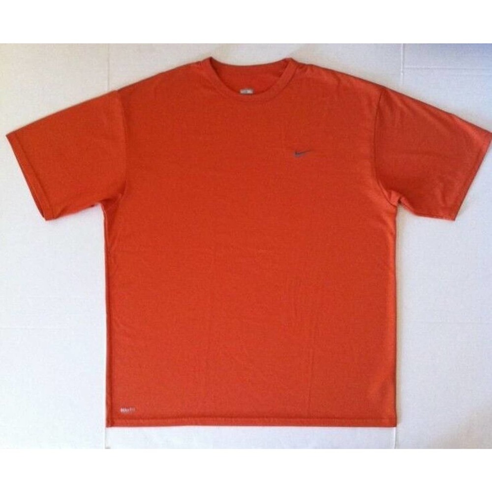 Nike Fit Dry Mens XL Shirt Orange With Gray Swoosh Athletic Silky Feel Fabric